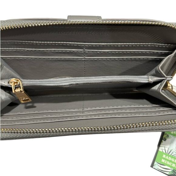 NWT! Badgley Mischka Full Size Grey Wallet with Cell Phone Holder - Picture 5 of 6